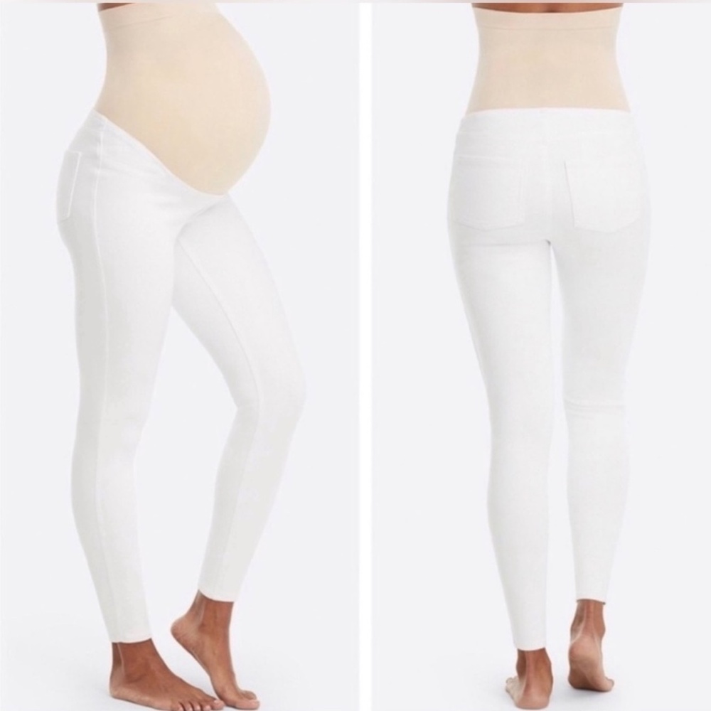 Spanx Maternity Mama Neutral Ankle Jean-ish Stretch Support Leggings White L‎